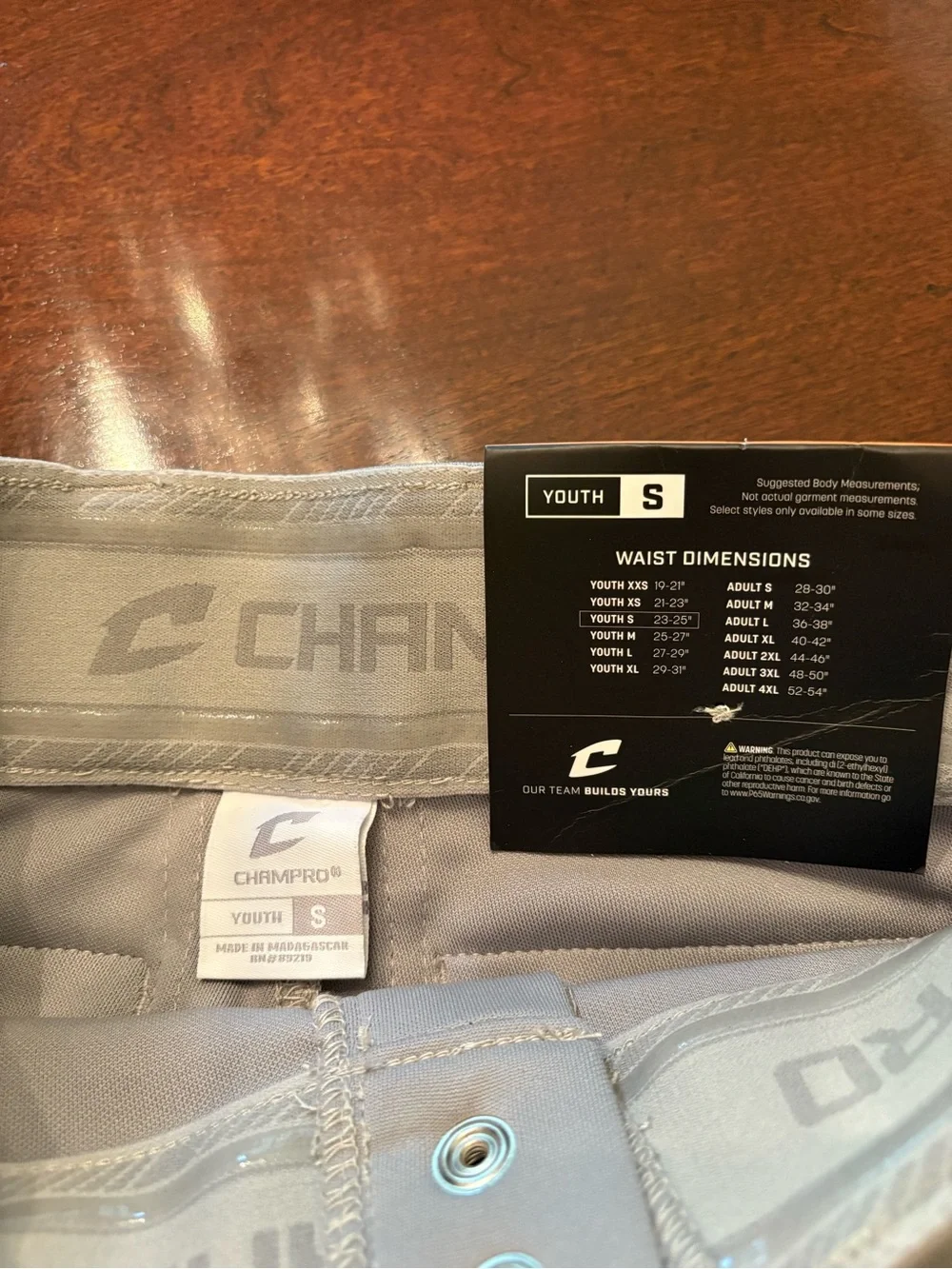 Champro Youth S Gray Tapered Leg Baseball Pants